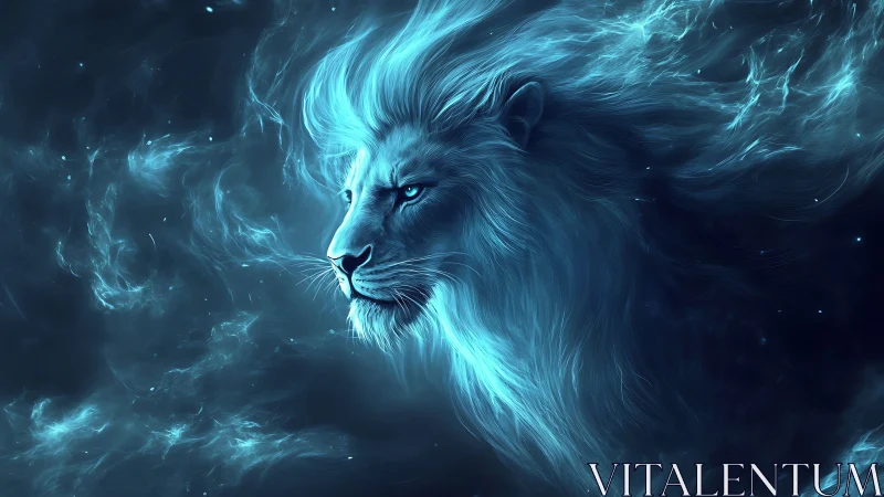 Starlit nebula lion drifting through electric midnight skies.