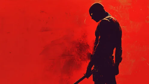 Masked antihero stands brooding in blood-red silence
