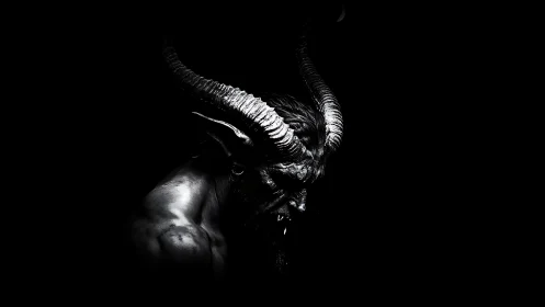 Horned shadow guardian emerging from the quiet darkness.