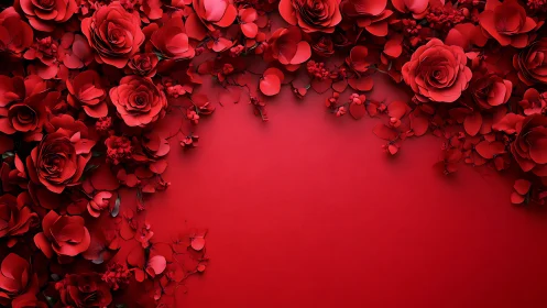 Red Rose Floral Wall with Scattered Petals.