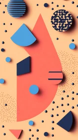 Geometric relief composition with coral, navy and cyan forms