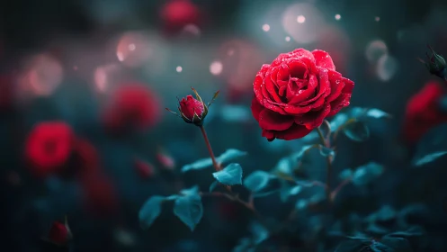 Vibrant Red Roses: Nature's Elegant Beauty in Soft Focus.