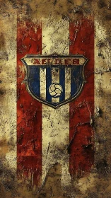 Weathered football crest overlays distressed striped banner