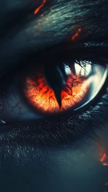 Infernal reptilian eye rendered in hyper-detailed close-up.