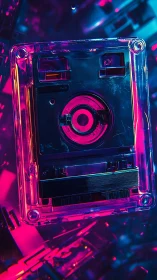 Neon-illuminated cassette drive rendered in cyberpunk chroma