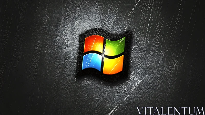 Colorful window logo glowing on a textured dark wall.