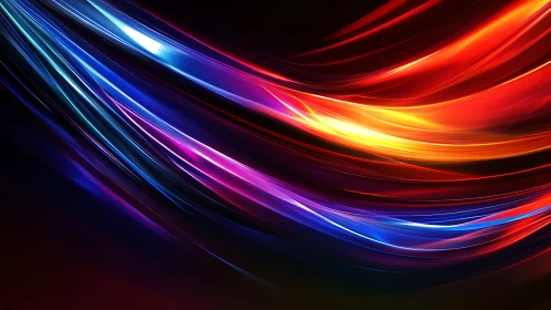 Chromatic light trails curve across a deep black void