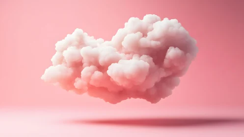 Fluffy Pink Cloud Floating in Minimalist Gradient Background.