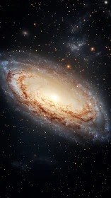 Spiral galaxy with central bulge and star field in deep space