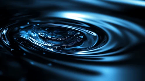 Liquid ripples expand across dark water in cool blue light