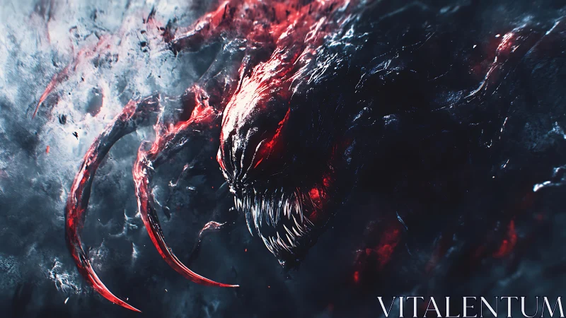 Digital painting of infernal symbiotic predator in motion blur.