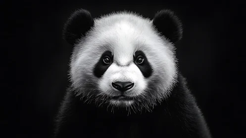 High-contrast photorealistic close-up portrait of panda cub.