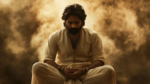 Quiet desert meditation in warm swirling golden light.