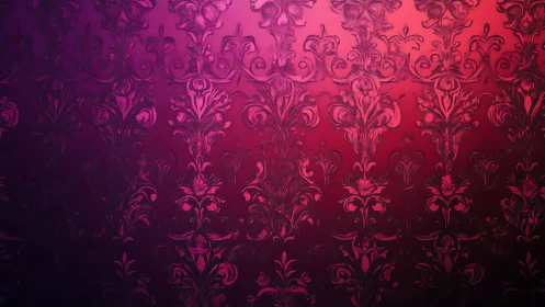 Ornamental damask pattern in pink and purple gradient.