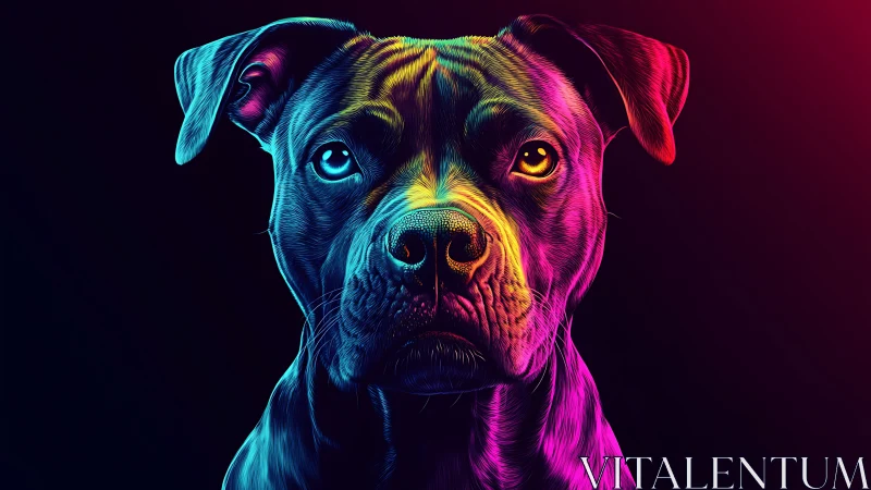 Neon-lit canine portrait renders hyper-real chromatic fur detail