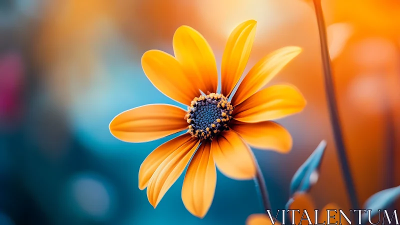 Golden Daisy Blooms Against Blue and Orange Backdrop.