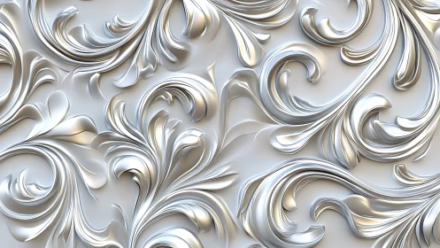 Silver baroque scrolls flow across a luminous white surface