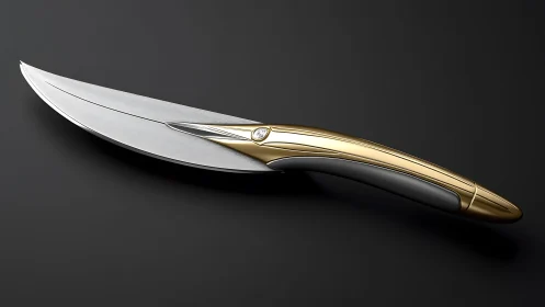 Sleek modern chef’s knife with gold and silver handle design.