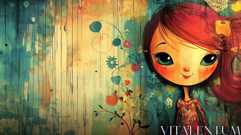 Dreamy girl in a splashy teal and gold storybook world.