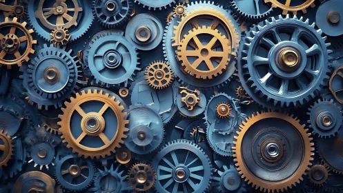 Interlocked brass and steel gear array in dense mechanical field.