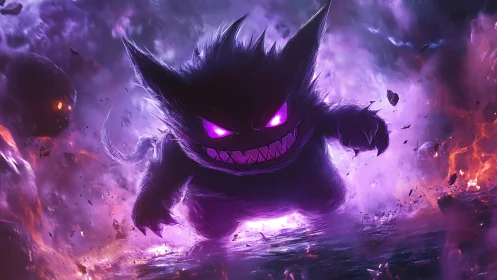 Spectral creature charges through neon vortex in dynamic perspective