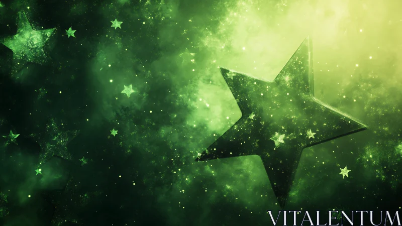 Green-toned digital space scene with layered star shapes.