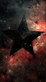 Black five-pointed star silhouette centered on dense nebula