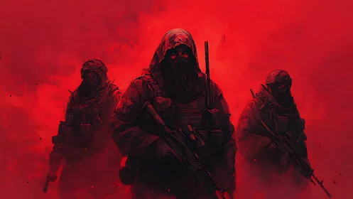 Crimson Shadows: Three Silent Guardians In Red Storm.