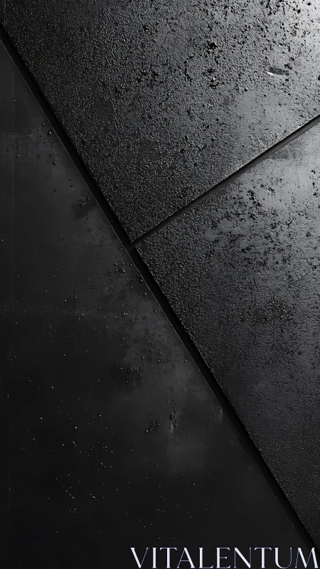 Dark diagonal metal panels with rough textured surface.