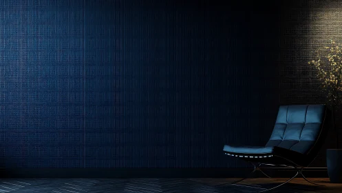 Midnight lounge chair waits under a quiet halo of light