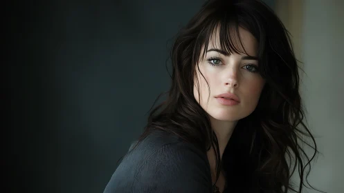 Low-key portrait of woman with soft side lighting, shallow DOF