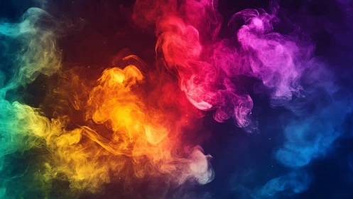 Colorful nebula smoke swirls collide in a cosmic dance