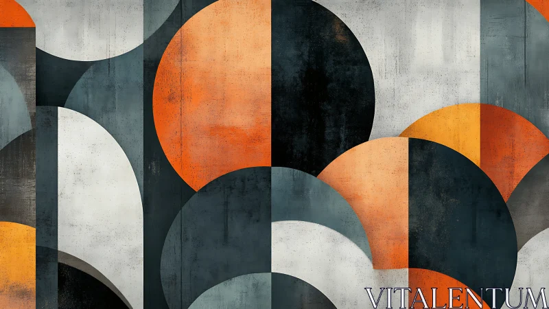 Overlapping semicircles form layered geometric grid with textured patina