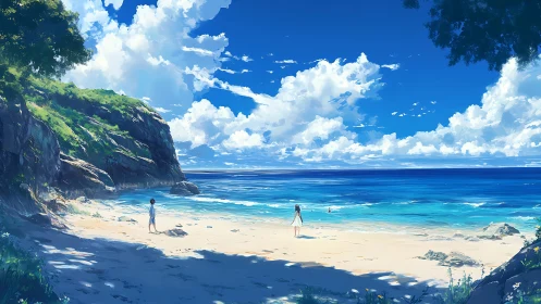 Sky-drenched cove where quiet friends meet the tide.