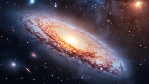 Spiral galaxy core glowing within dense star field in space.