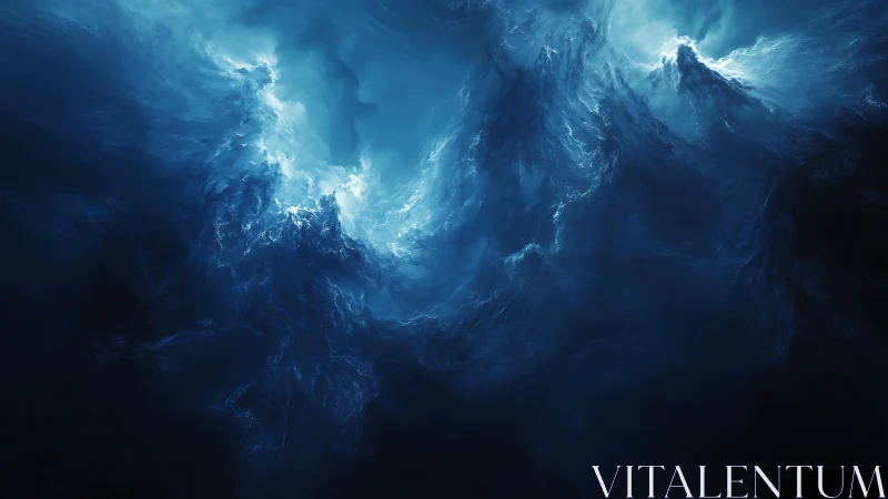 Turbulent volumetric nebula rendered with deep cyan atmospheric scattering