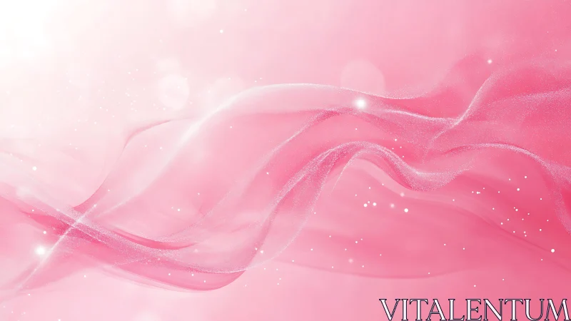 Soft pink abstract background with flowing waves and sparkles.