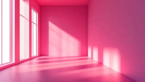 Sunlit pink interior shows window geometry and cast shadows