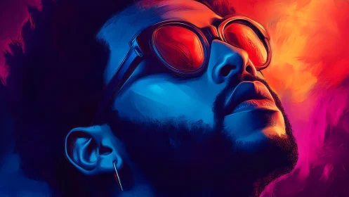Bold neon portrait glows with dreamy color and quiet confidence