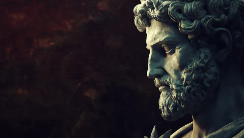 Classical marble bust in dramatic chiaroscuro lighting.