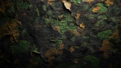 Aged camouflage surface reveals coarse underlying mesh texture