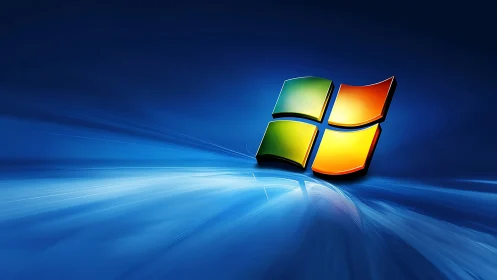 Glowing window emblem drifting over deep electric blues.