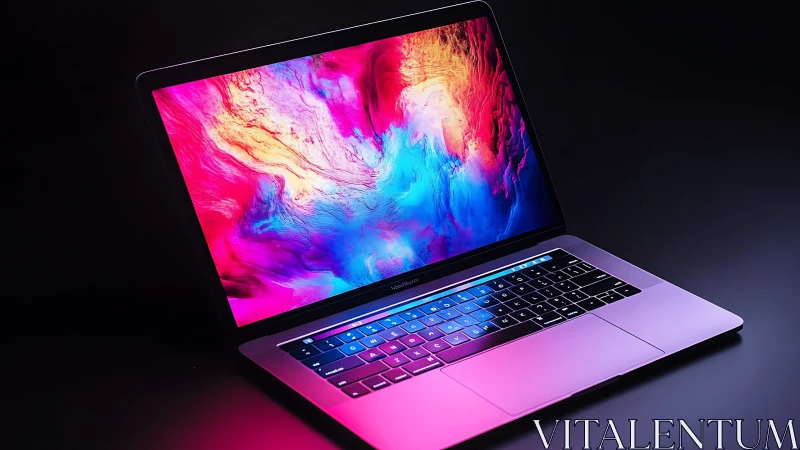 Neon dream laptop glows with swirling digital color storms.