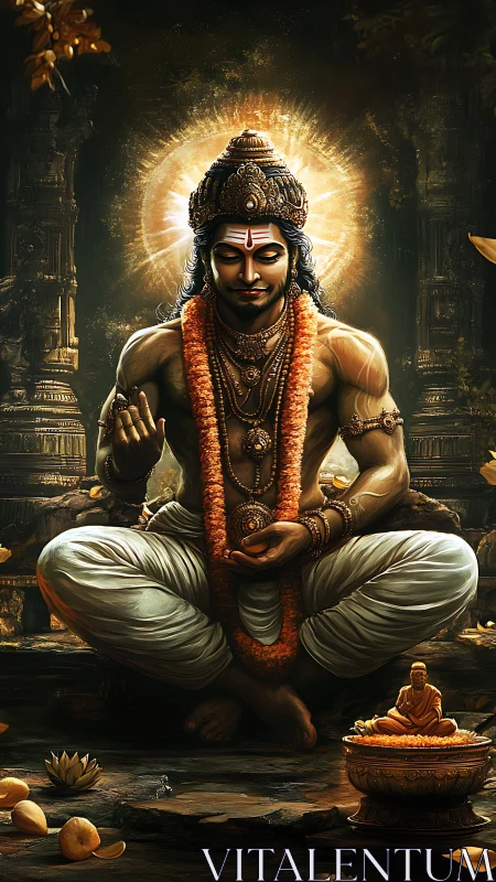 Radiant sage in golden temple calm and quiet blessing.