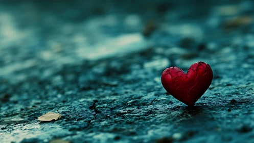 A Red Heart Rests on Weathered Pavement