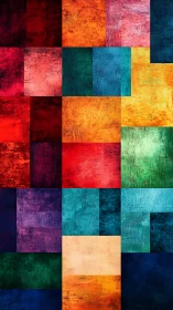Chromatic textured rectangles in geometric abstract grid.