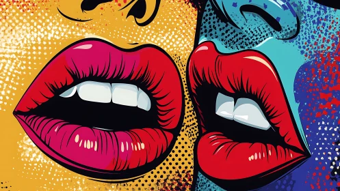 Electric lips trade secrets in a neon pop art whisper storm
