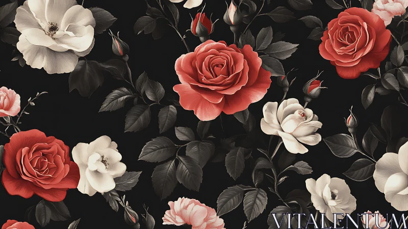 Crimson Roses Waltz Against Ebony Backdrop