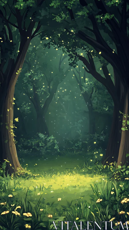 Enchanted Forest Clearing with Glowing Fireflies.