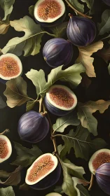 Ripe purple figs and leaves create a rich botanical tapestry